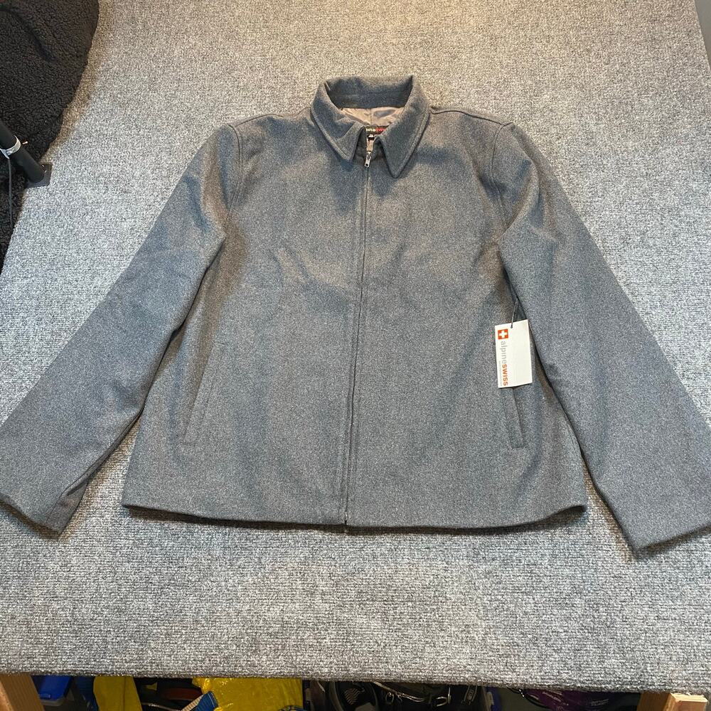 Alpine Swiss Mens Gray Wool Blend Full Zip Tech Jacket Pockets Size 2XL XXL New